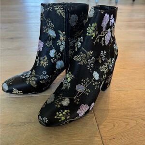 Bar III Black Floral Ankle Boots